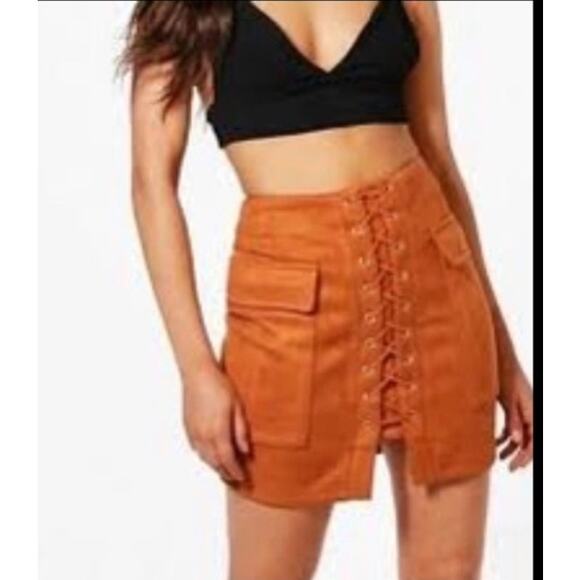 Haute Rogue Faux Suede Lace Up Skirt NWOT - Picture 1 of 8